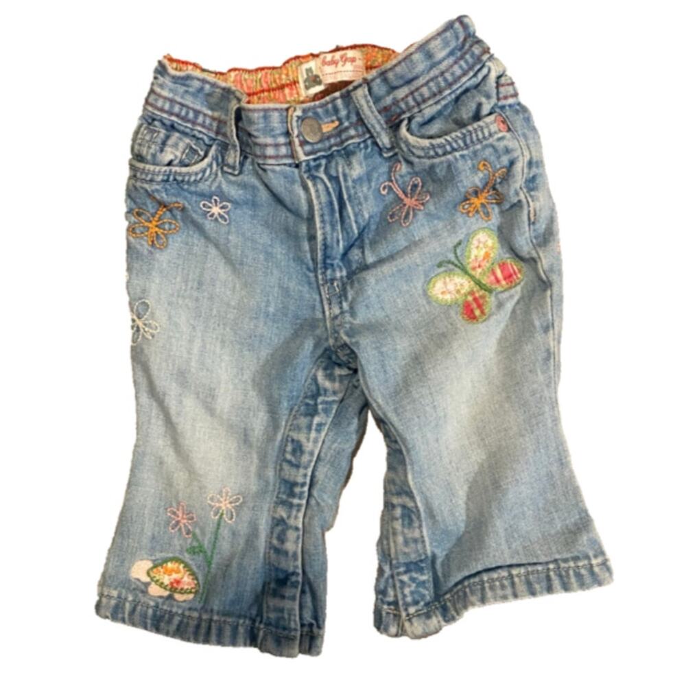 Baby Gap 2008 Y2K Butterfly Embroidered Jeans 6-12M Floral Denim